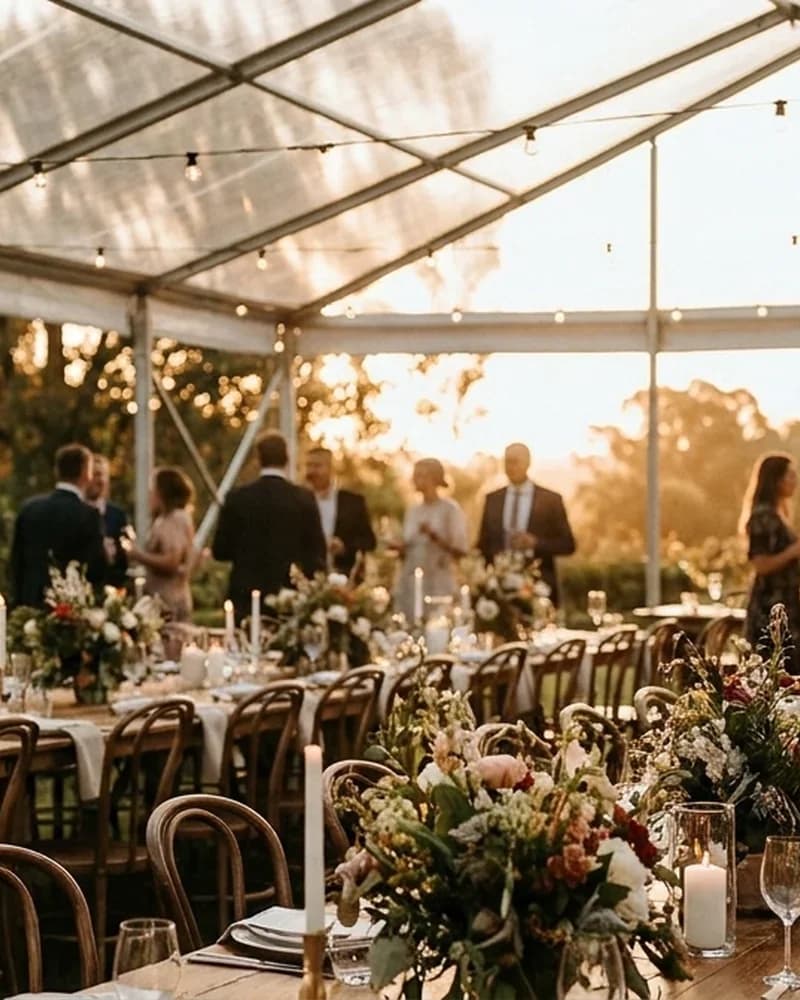 A styled Adelaide marquee event at golden hour