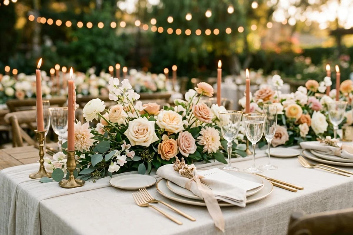 A styled birthday party setup with lighting and a dancefloor